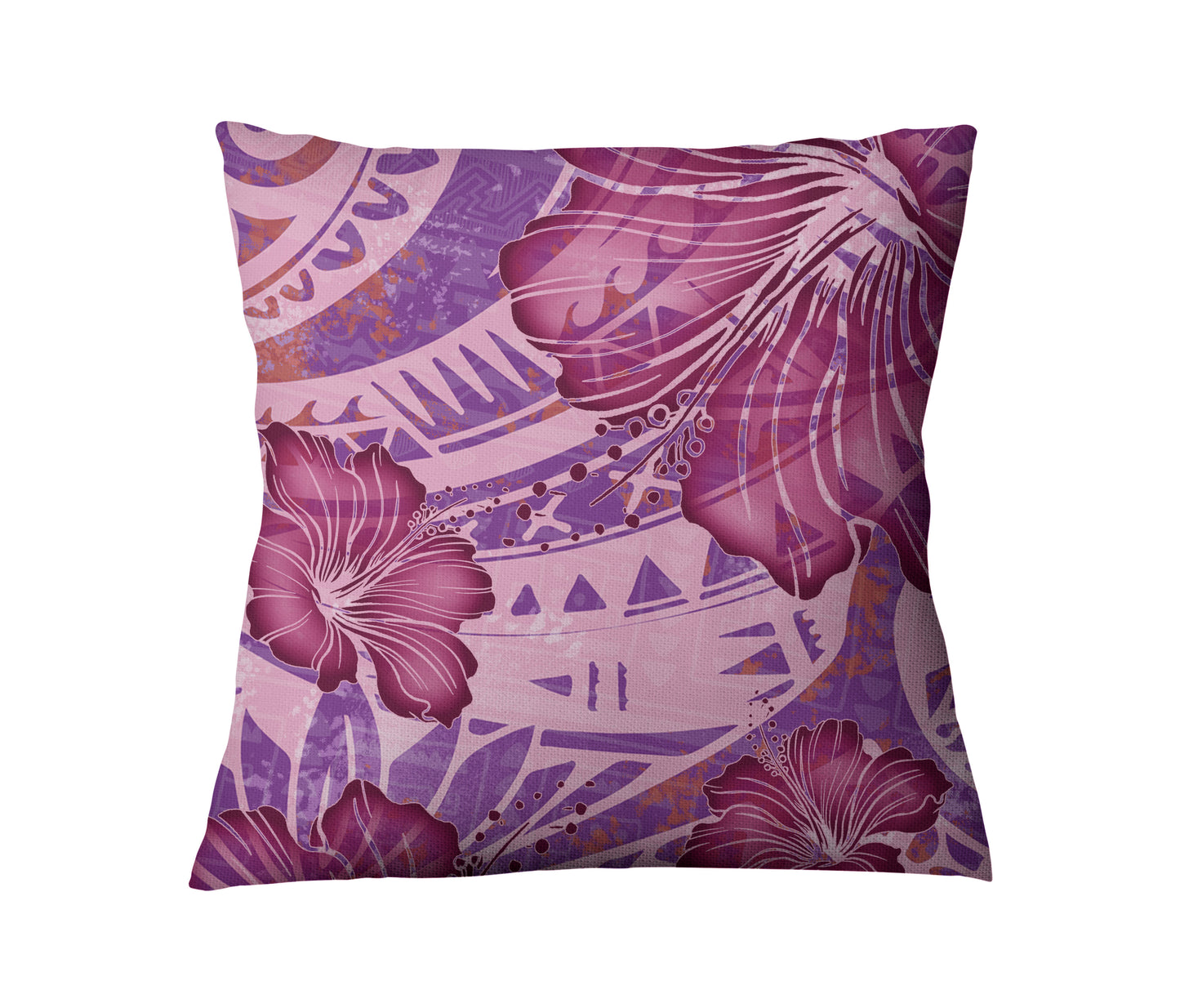 Hawaii Pillow Cover Polynesian Motif Purple Hibiscus