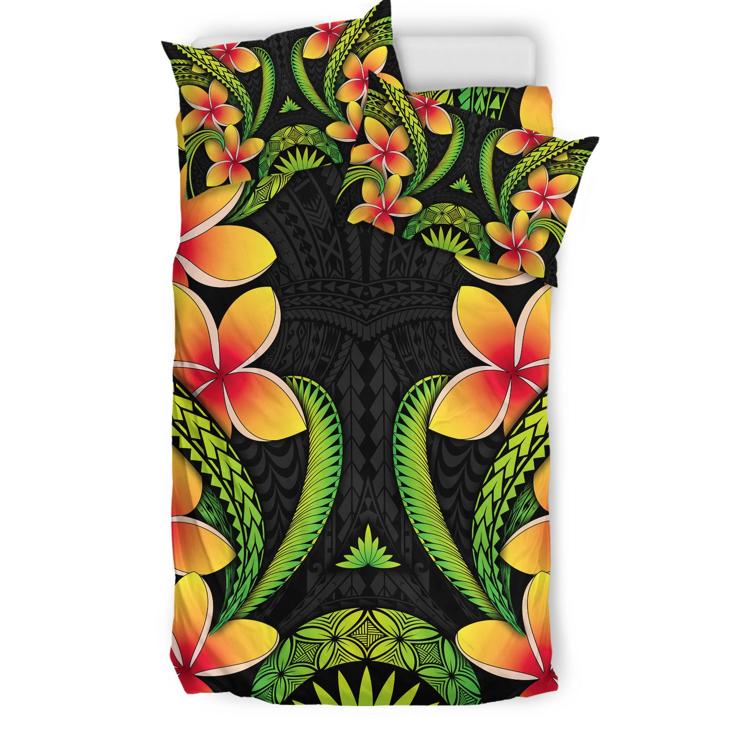 Polynesian Bedding Set Plumeria Green Pattern