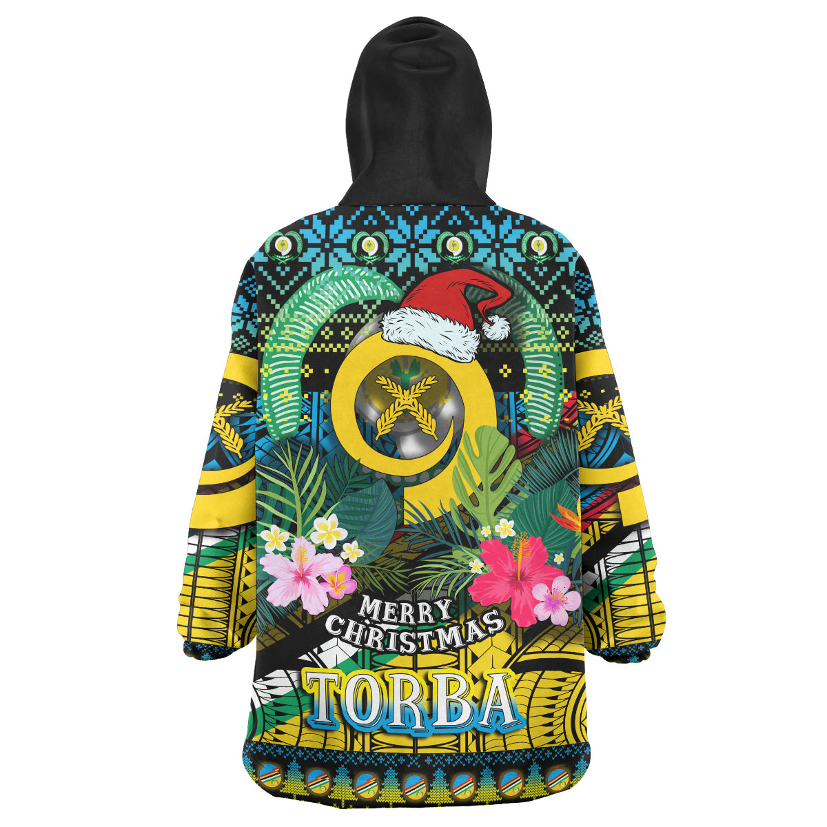 Torba Polynesian Christmas Snug Hoodie - Torba Vanuatu Coat of Arms Christmas Hat Polynesian Patterns Oodie Blanket