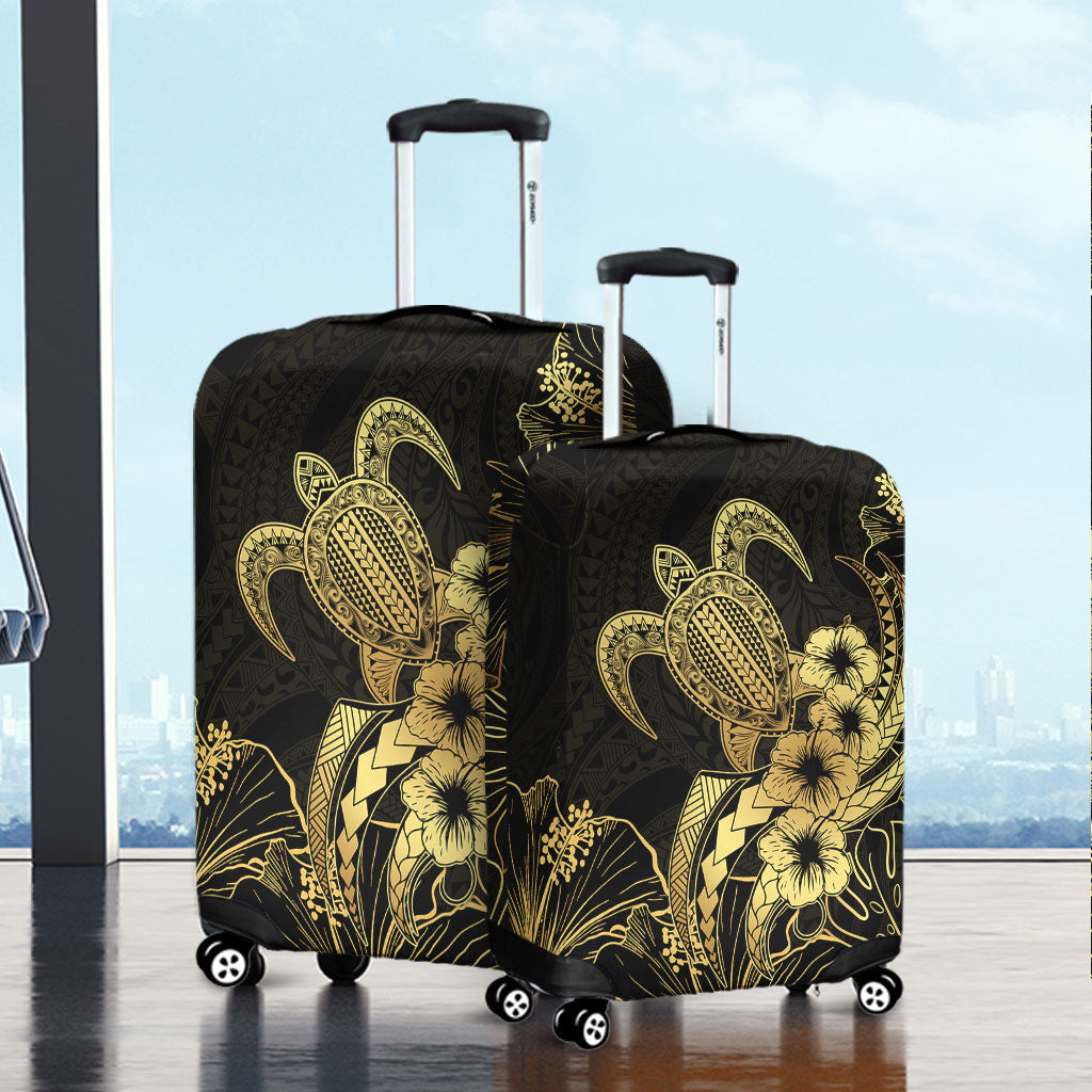 Hawaii Luggage Cover Tribal Polynesia Floral Gold Art