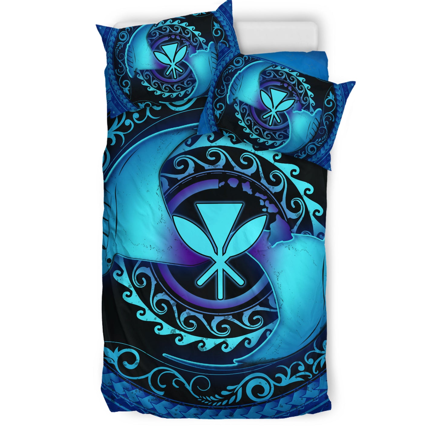 Hawaii Bedding Set Manta Ray Couple Polynesian Ocean Style