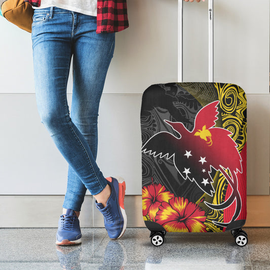Papua New Guinea Luggage Cover Paradise Bird With Tribal Pattern