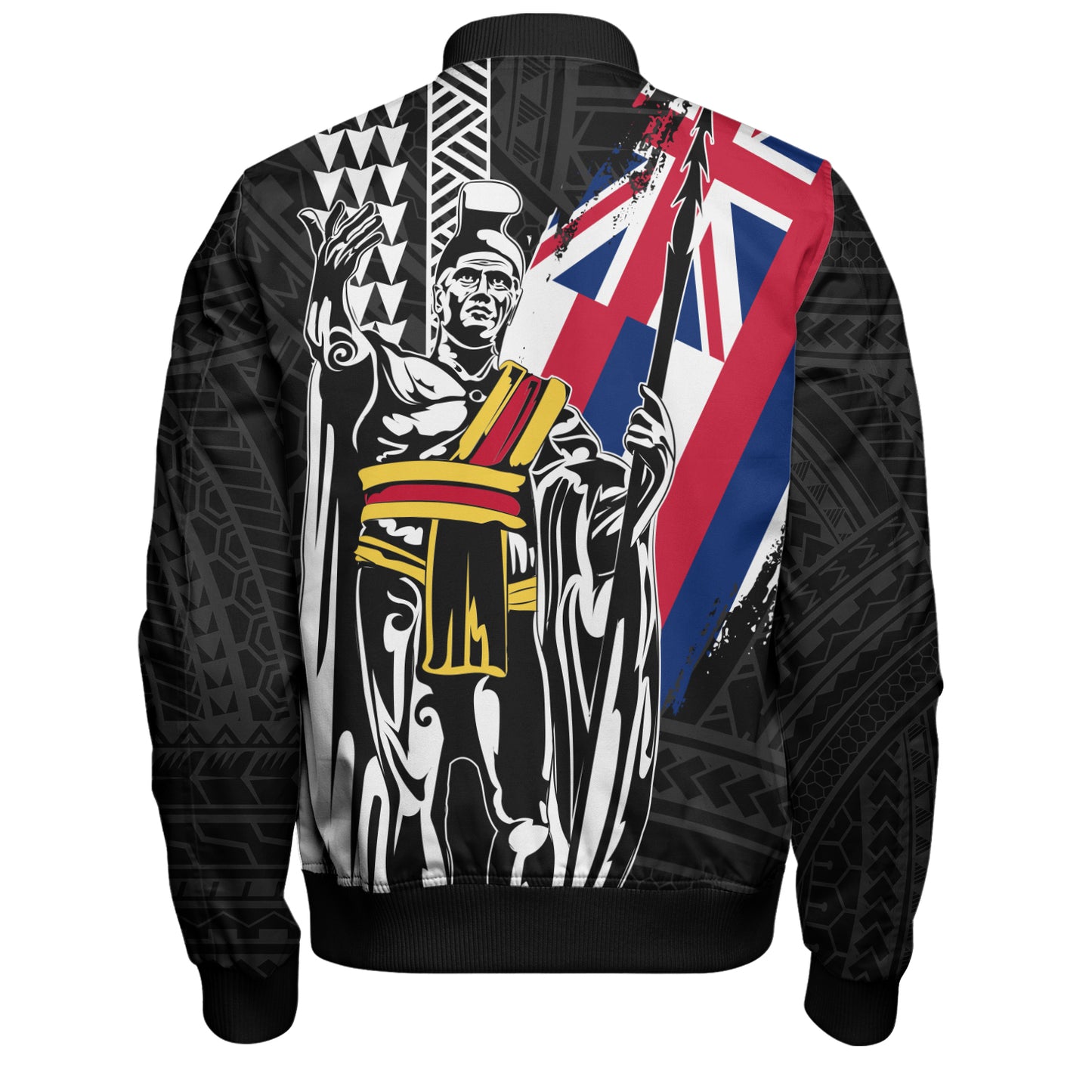 Hawaii Bomber Jacket King Kamehameha I Kakau Flag Grunge