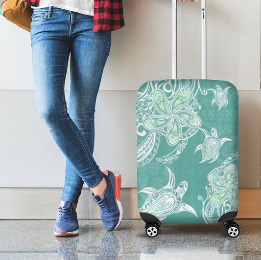 Hawaii Luggage Cover Polynesian Pattern Plumeria Turtles