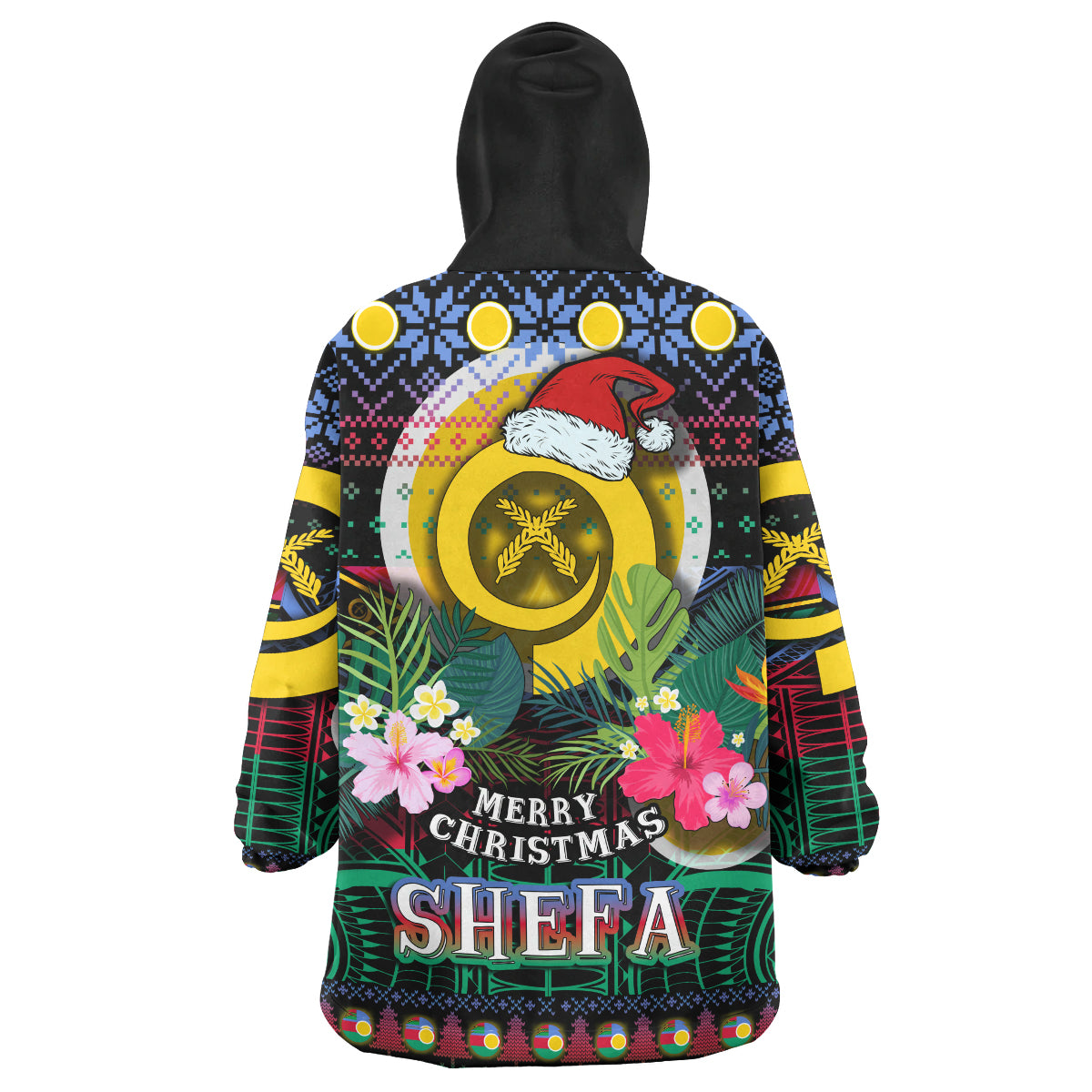 Shefa Polynesian Christmas Snug Hoodie - Shefa Vanuatu Coat of Arms Christmas Hat Polynesian Patterns Oodie Blanket