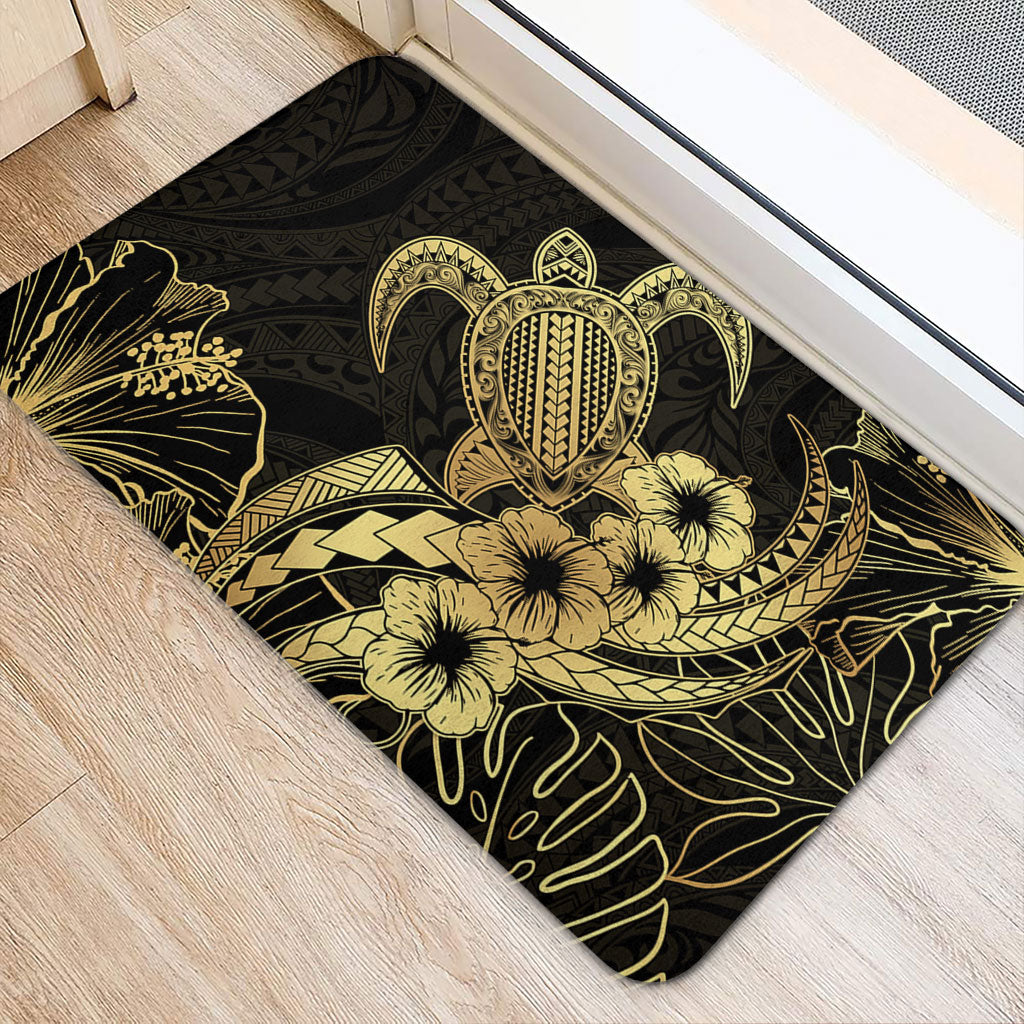 Hawaii Doormat Tribal Polynesia Floral Gold Art