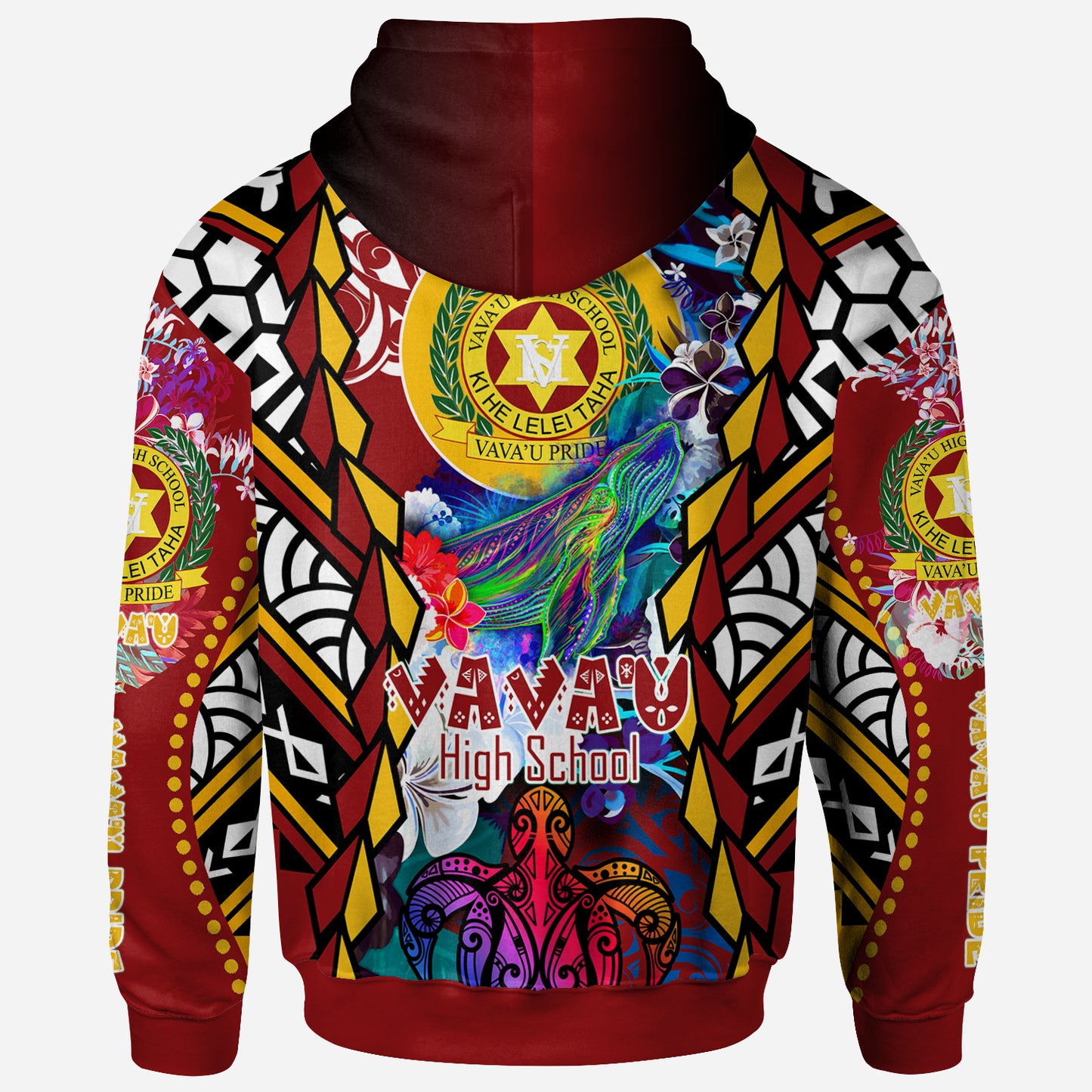 Tonga Custom Personalised Hoodie - Vava'u High School With Sea Turtle And Humpback Whale Polynesian Culture Pride