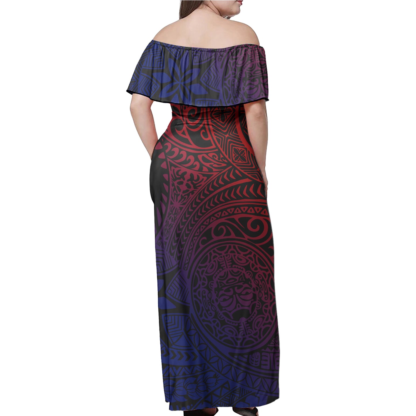 Polynesian Woman Off Shoulder Long Dress - Polynesian Design Pattern 10
