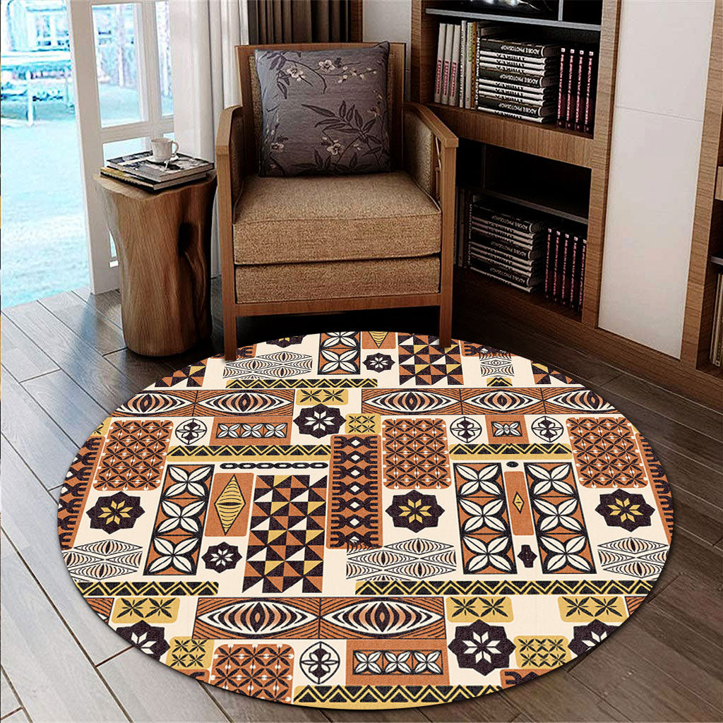 Tonga Round Rug Ngatu Tapa Pattern