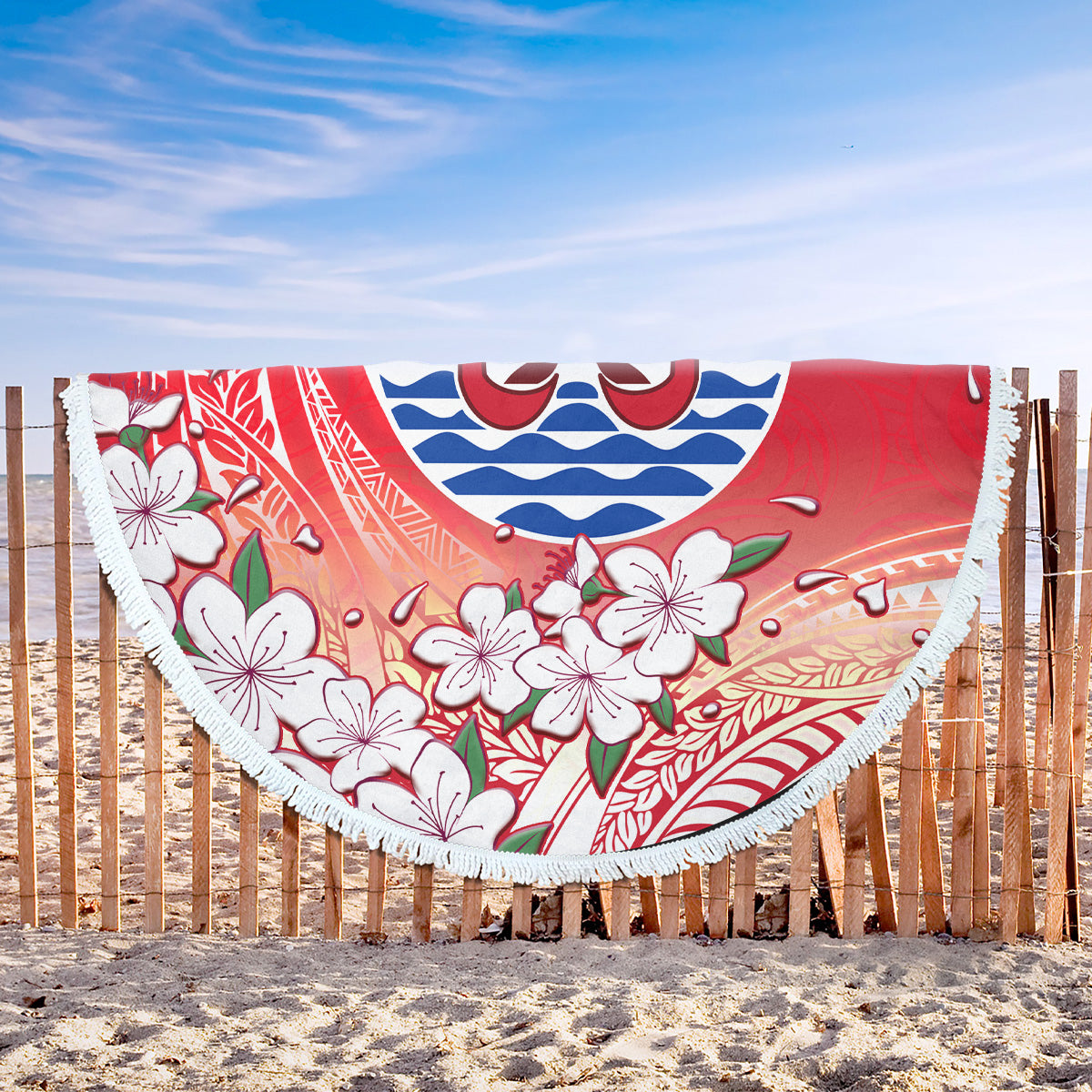 Tahiti Beach Blanket Polynesian Pattern Style White Flowers