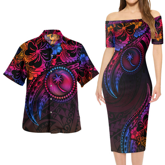 Chuuk State Combo Short Sleeve Dress And Shirt Rainbow Style
