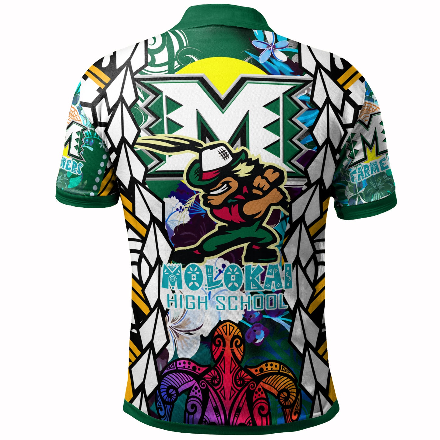 Hawaii Custom Personalised Polo Shirt - Moloka'i High School SuPER Farmer With Polynesian Sea Turtle And Hibiscus Tribal Patterns