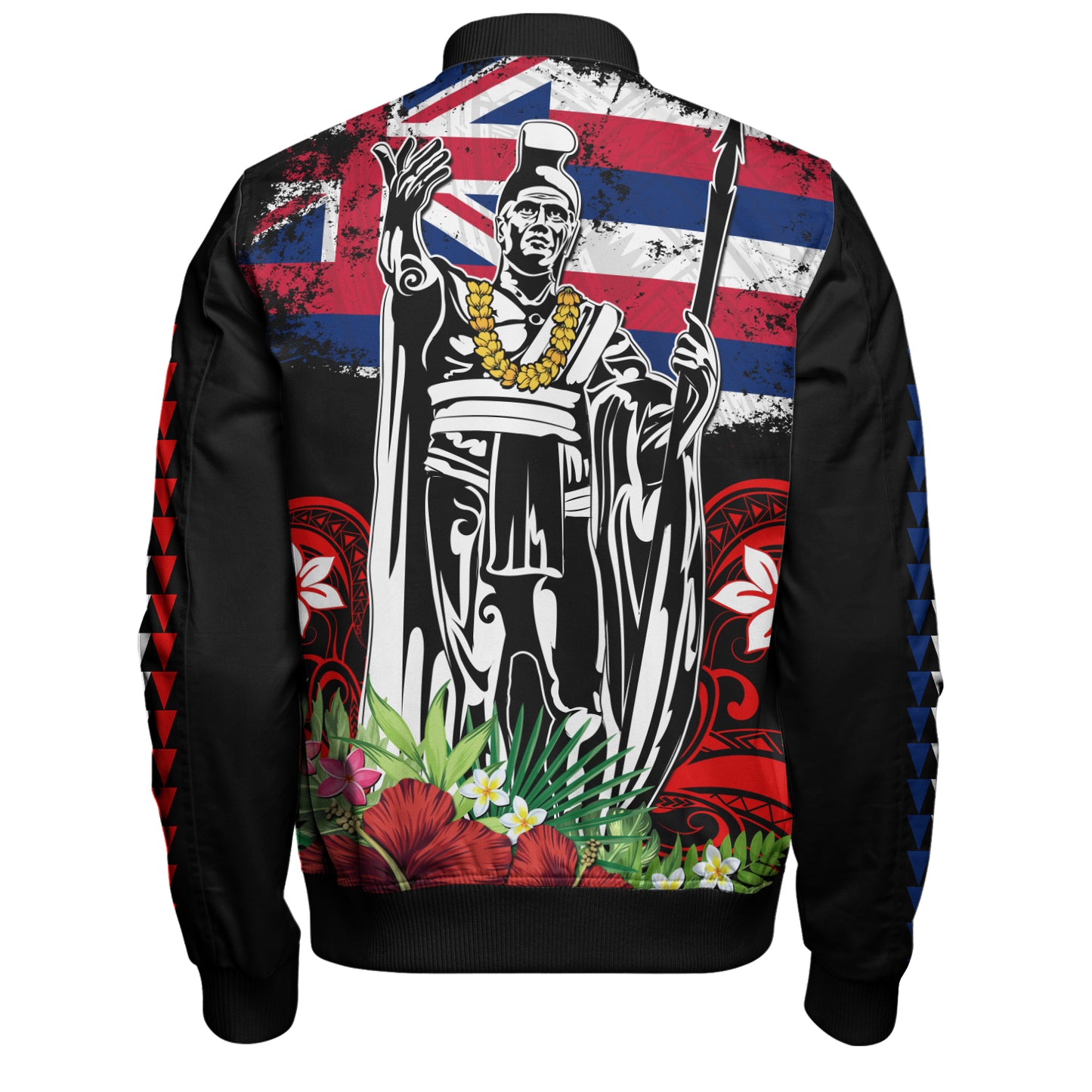 Hawaii Bomber Jacket King Kamehameha I Tribal Flag Tropical Style