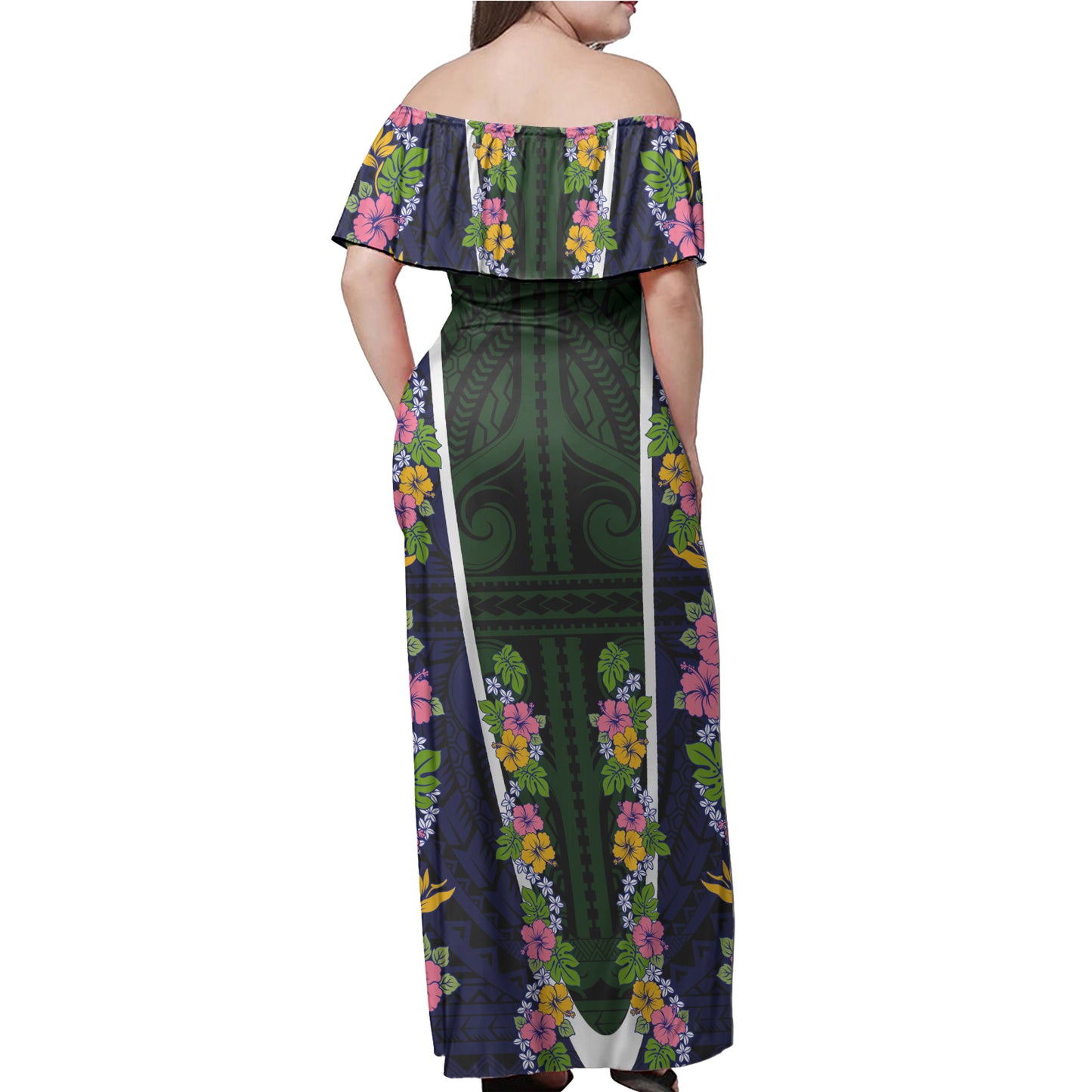 Polynesian Woman Off Shoulder Long Dress - Polynesian Design Pattern 11