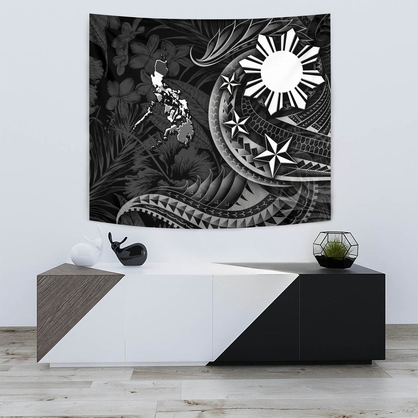 Philippines Filipinos Tapestry Philippines Sun Tribal Patterns Tropical Flowers Curve Style