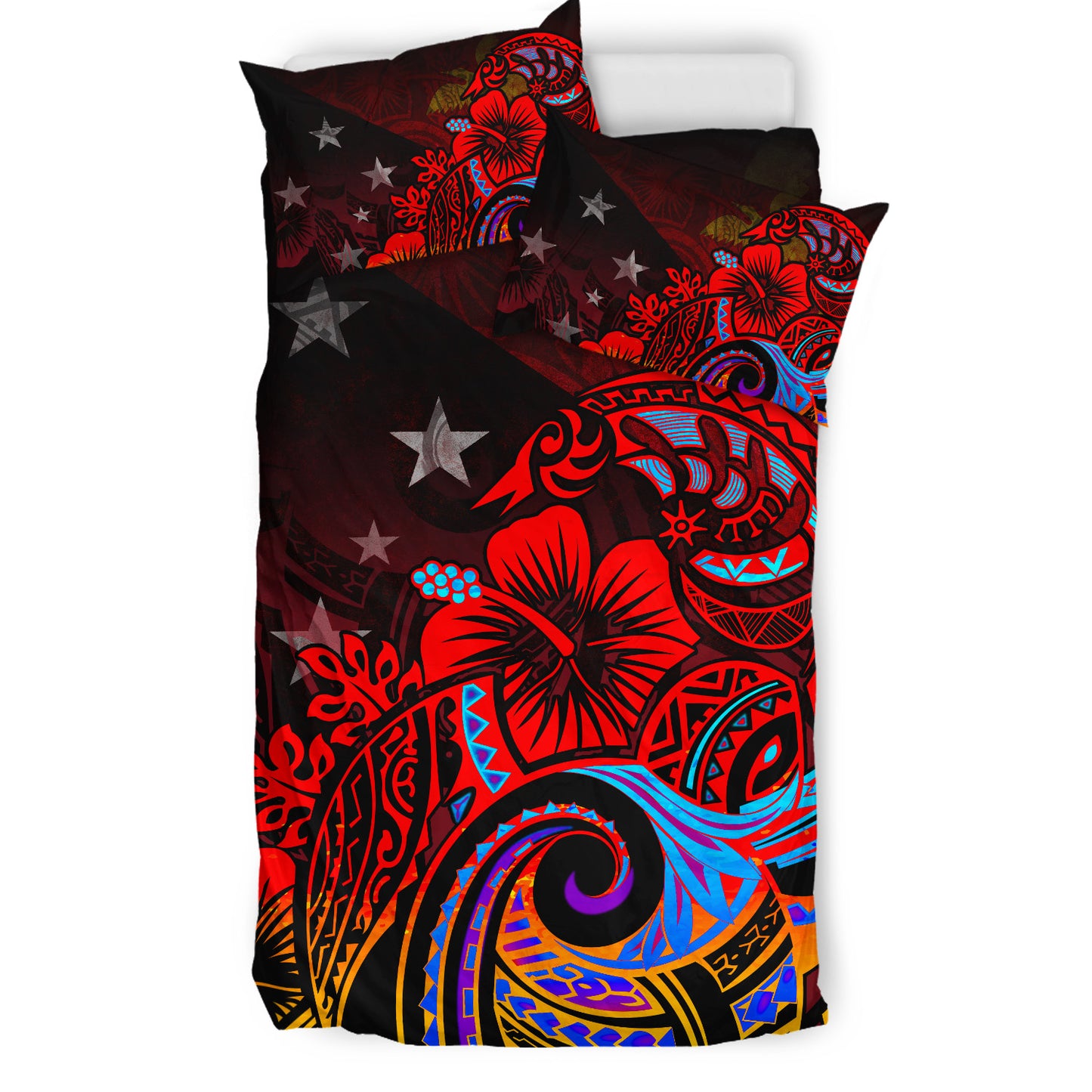 Papua New Guinea Bedding Set Birds Of Paradise With Flag Color Style