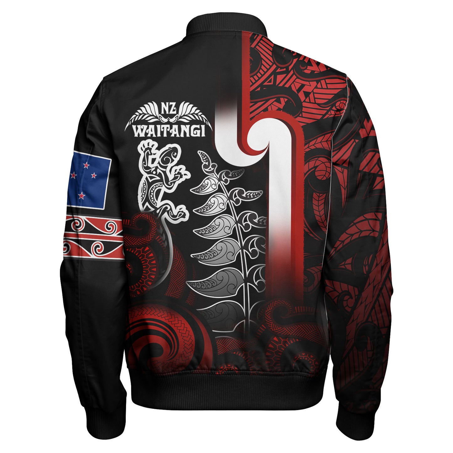 New Zealand Gradient Bomber Jacket - Maori Tino Rangatiratanga With Lizard And Silver Fern
