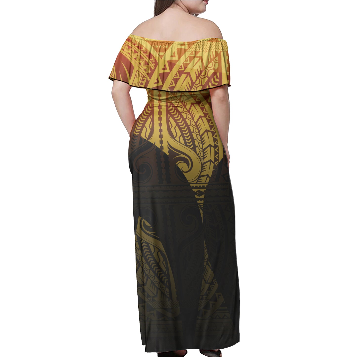 Polynesian Woman Off Shoulder Long Dress - Polynesian Design Pattern 09
