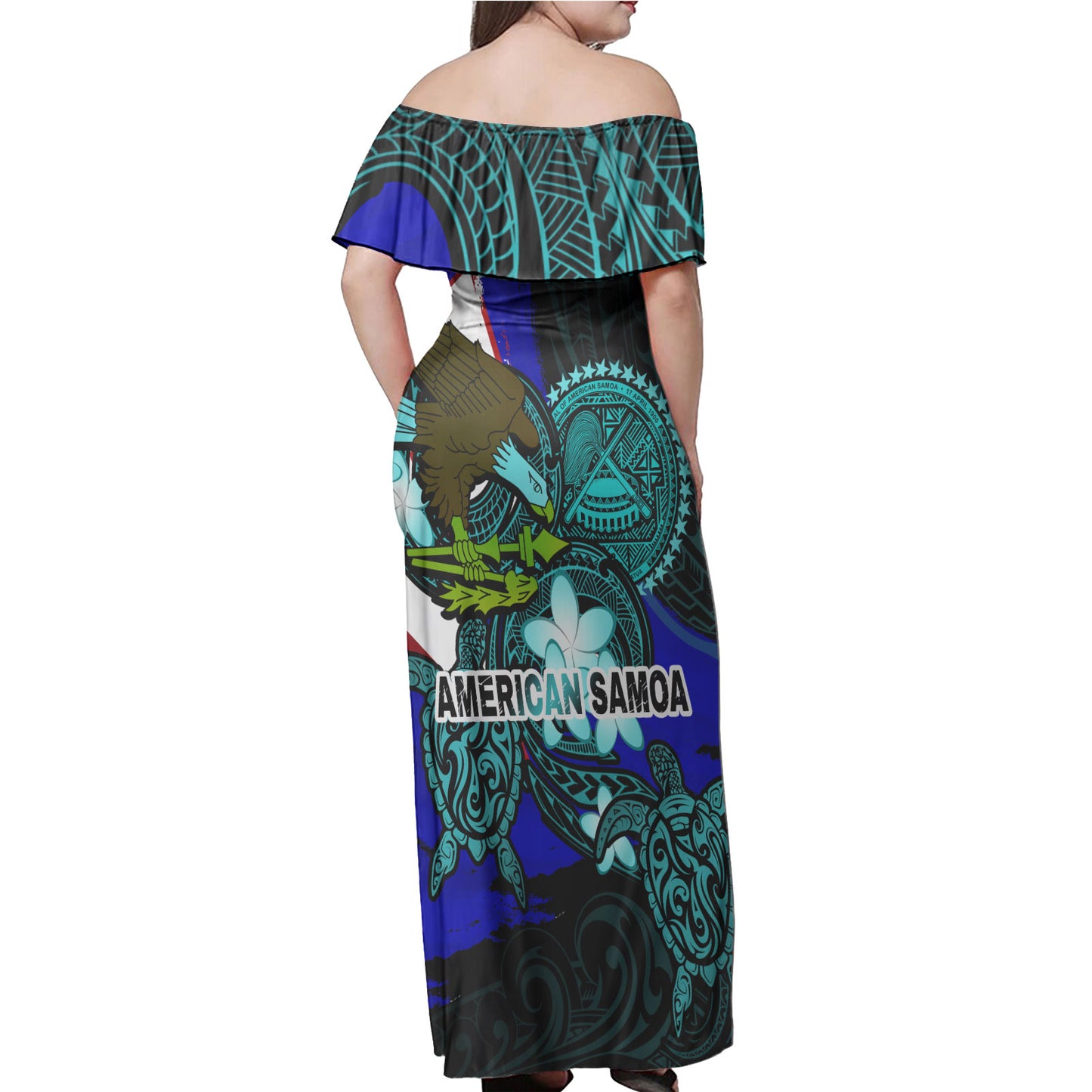 American Samoa Woman Off Shoulder Long Dress - American Samoa Bald Eagle And Polynesian Patterns