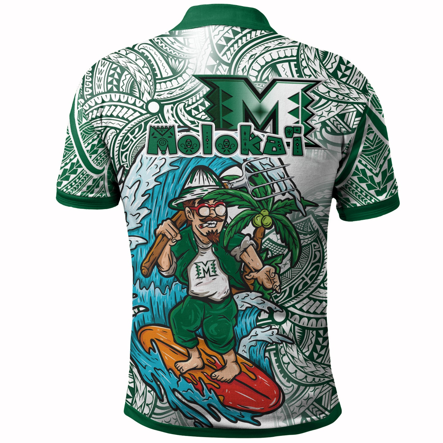 Hawaii Custom Personalised Polo Shirt - Moloka'i High School Surfing Farmer With Polynesian Tribal Patterns