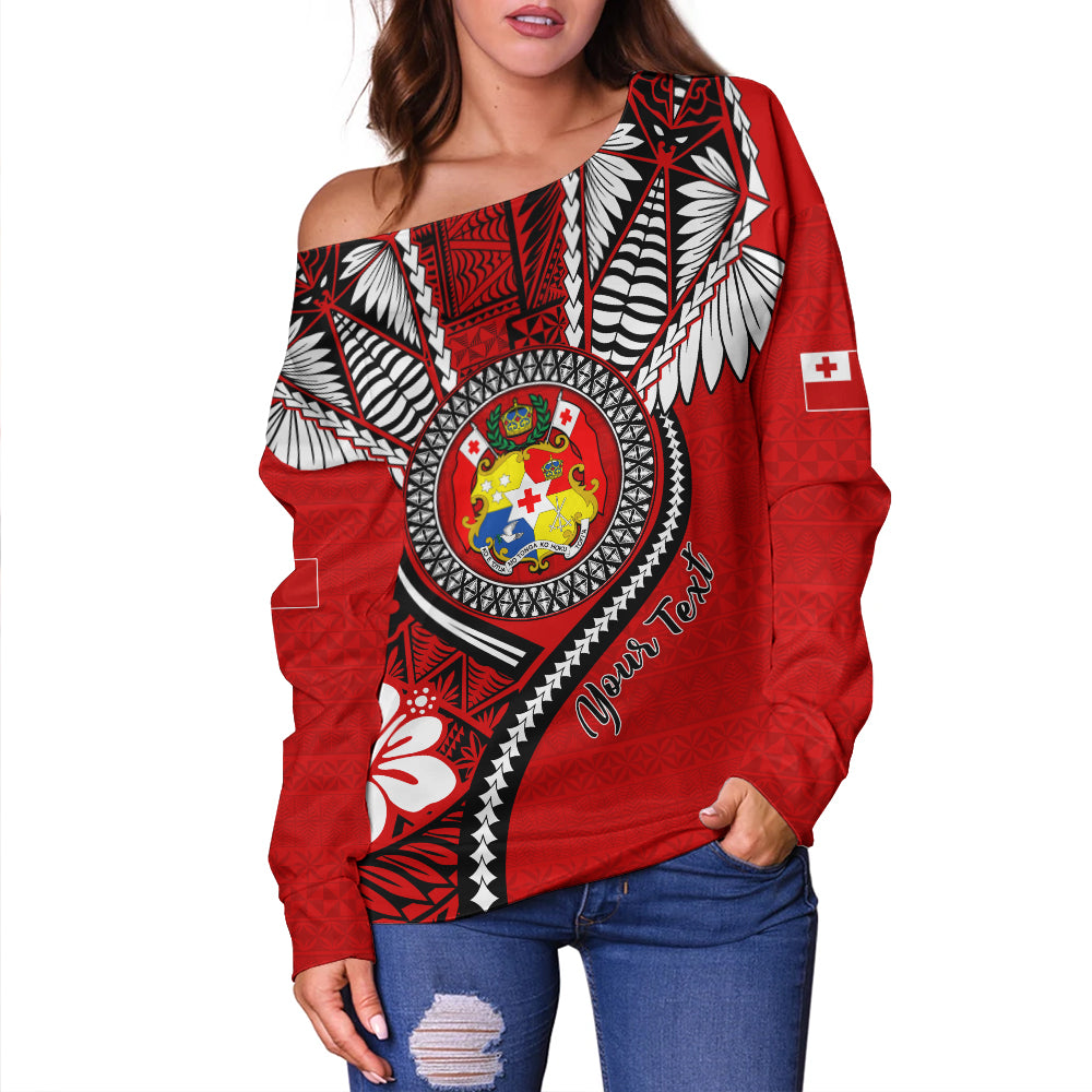 Tonga Off Shoulder Sweatshirt Custom Tribal Ngatu Pattern Circle Style