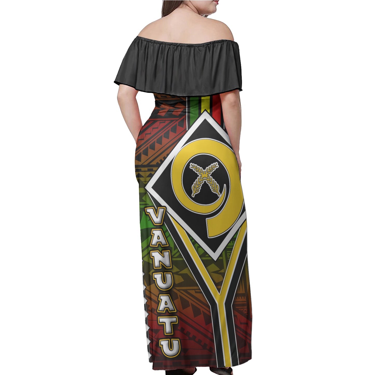 Vanuatu Woman Off Shoulder Long Dress - Vanuatu Independence Anniversary Flag Style Polynesian Patterns