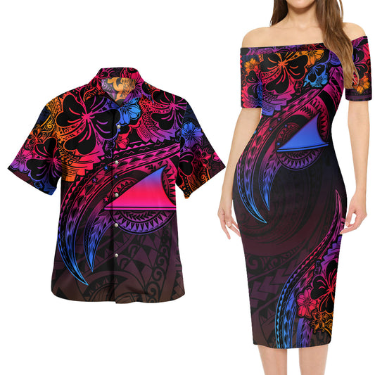 Tokelau Combo Short Sleeve Dress And Shirt Rainbow Style