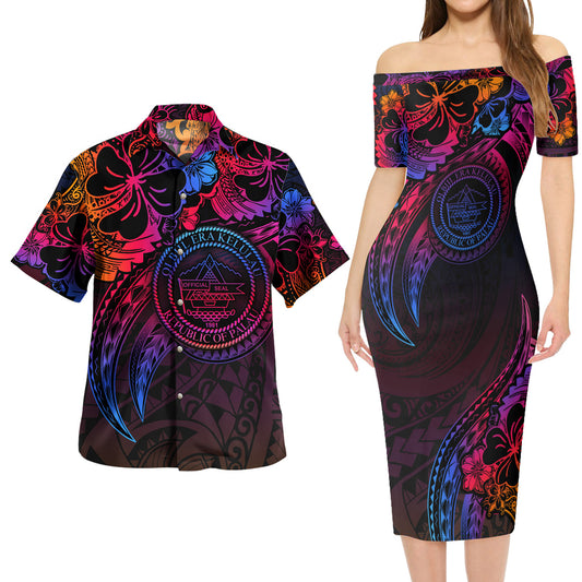 Palau Combo Short Sleeve Dress And Shirt Rainbow Style