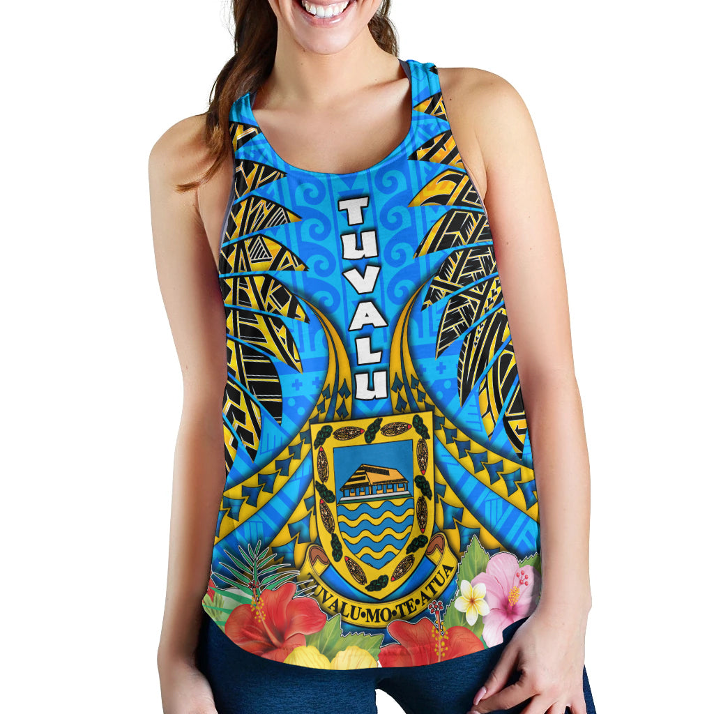Tuvalu Polynesian Women Racerback Tank - Tuvalu Independence Day with Polynesian Hibiscus