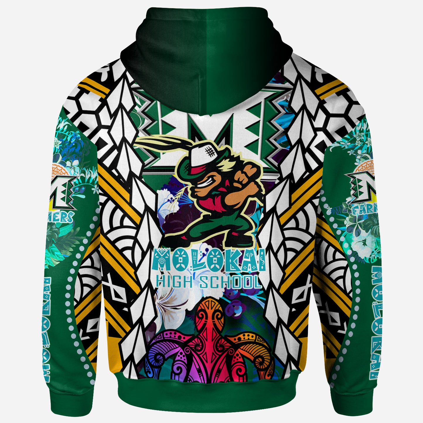 Hawaii Custom Personalised Hoodie - Moloka'i High School SuPER Farmer With Polynesian Sea Turtle And Hibiscus Tribal Patterns