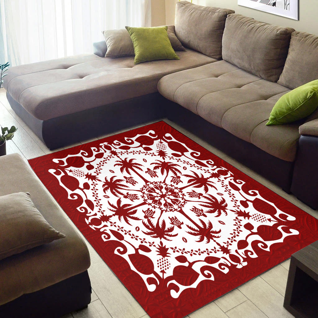 Hawaii Area Rug Red Hawaii Pattern Palm Trees and Turtles Polynesian