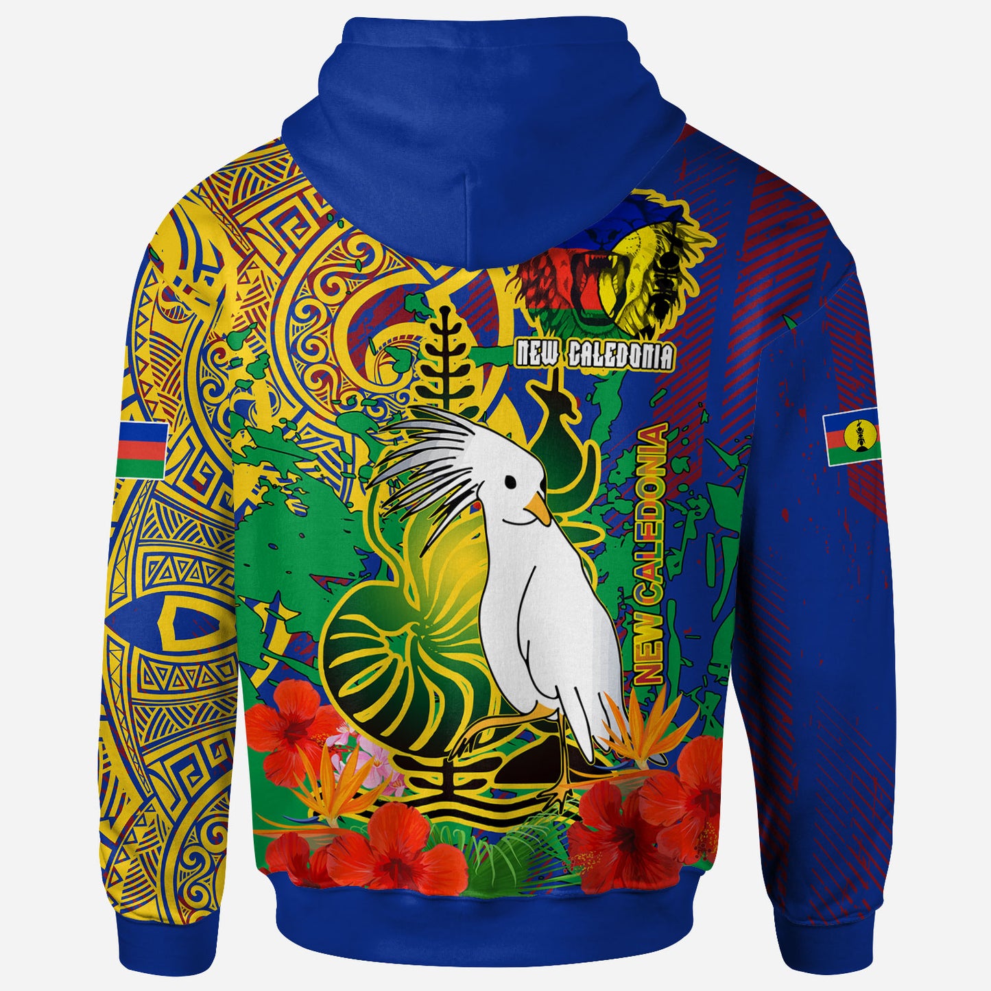 New Caledonia Pride Hoodie - Custom New Caledonia National Emblem With Cagou And Hibiscus Polynesian Hoodie