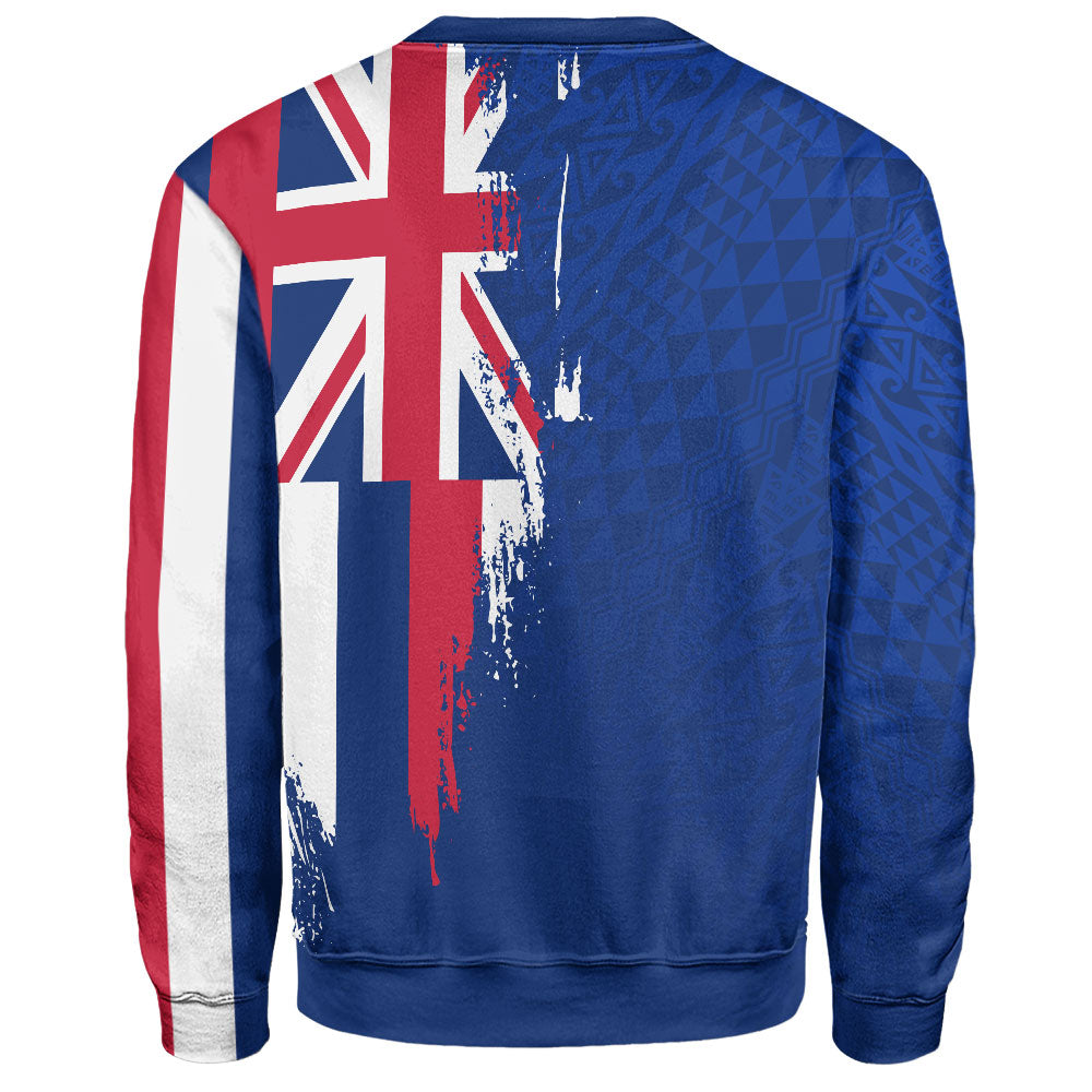 Hawaii Sweatshirt Flag Polynesian Style Ocean Blue