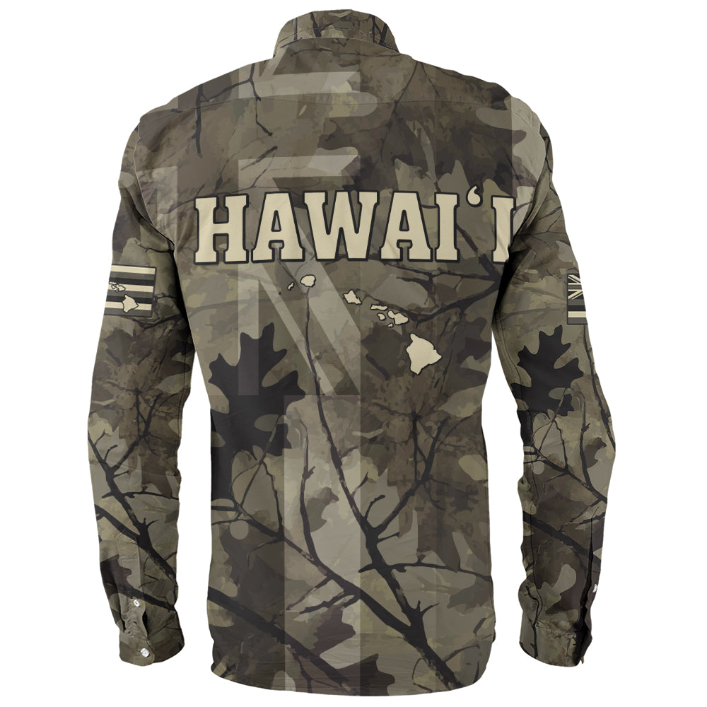 Hawaii Long Sleeve Shirt Tribal Kakau Camouflage Green