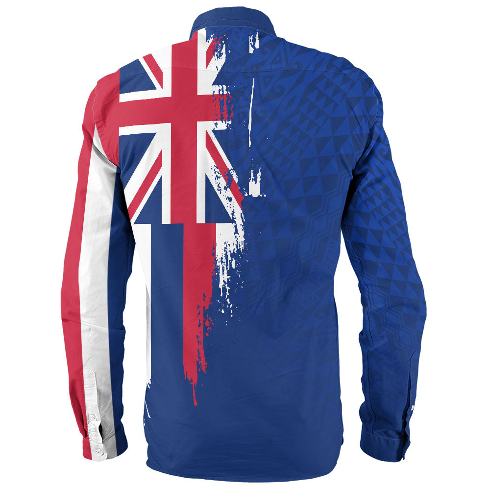 Hawaii Long Sleeve Shirt Flag Polynesian Style Ocean Blue