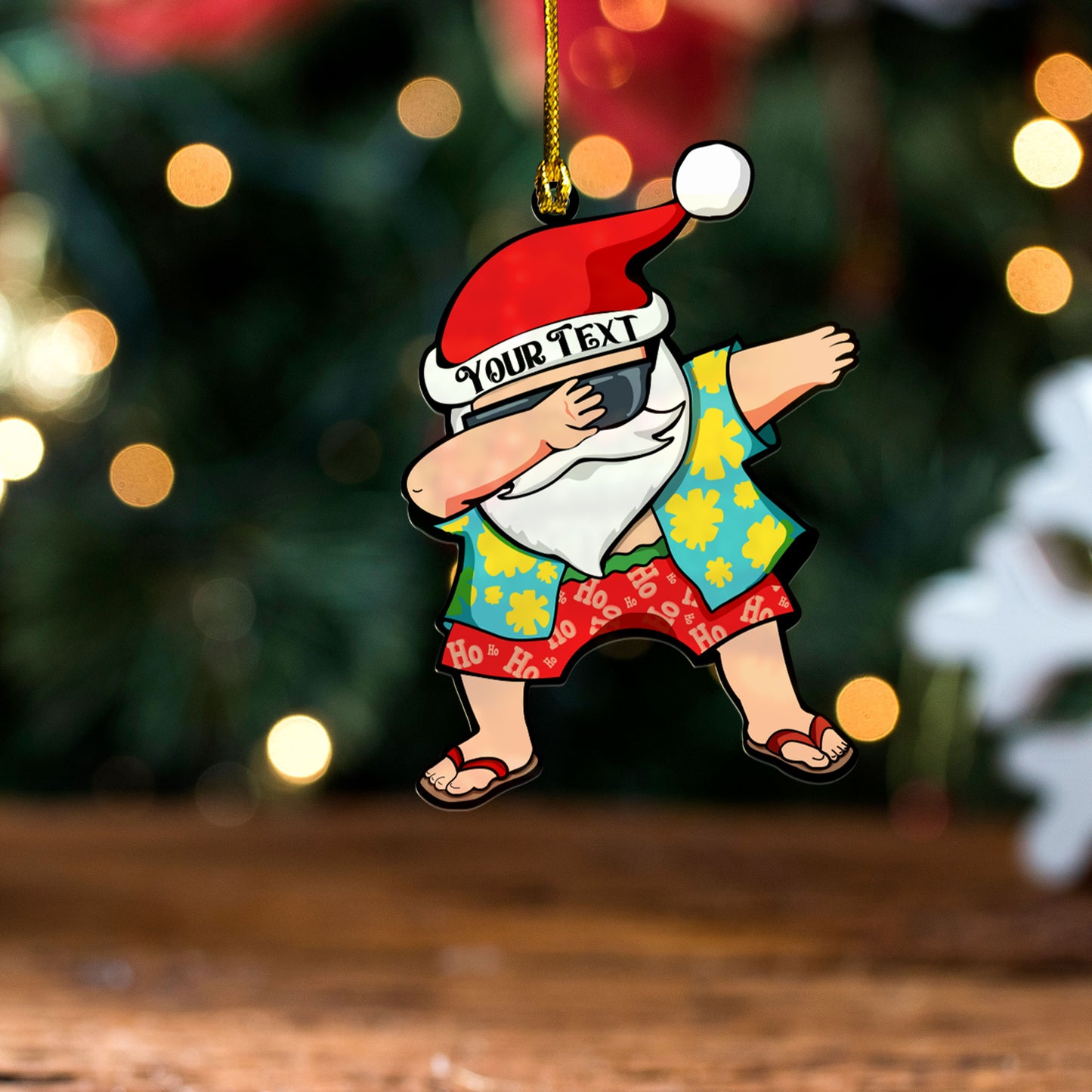 Hawaii Custom Personalised Acrylic And Wooden Ornament Mele Kalikimaka Dabbing Santa Funny Style