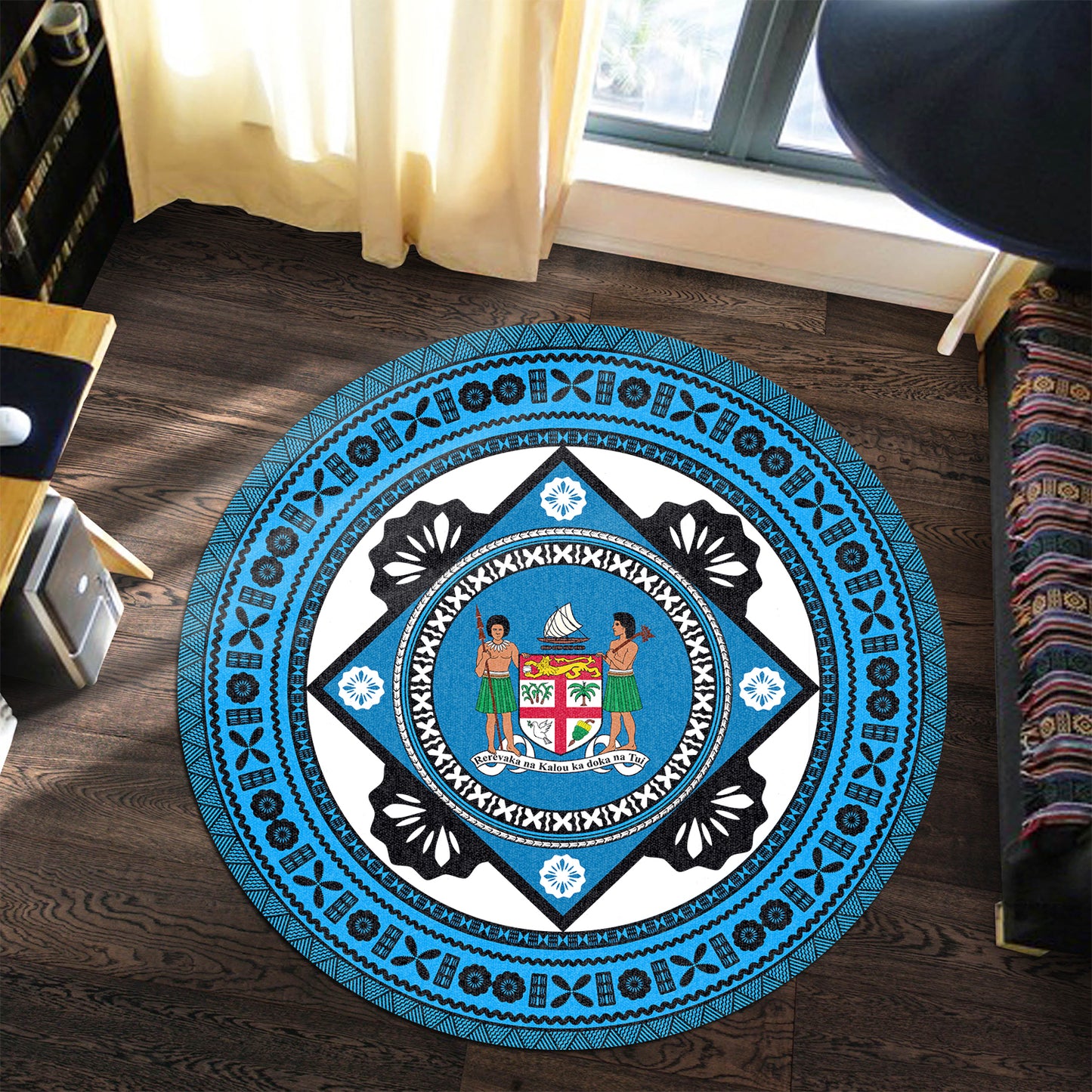 Fiji Round Rug - Tapa Fijian Masi Melanesian Coat Of Arms