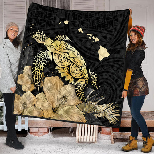 Hawaii Premium Quilt Turtle Hibiscus Gold