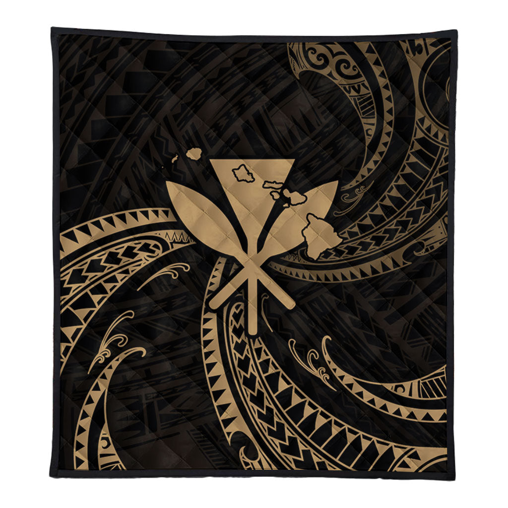 Hawaii Premium Quilt Kanaka Map Tribal Wave