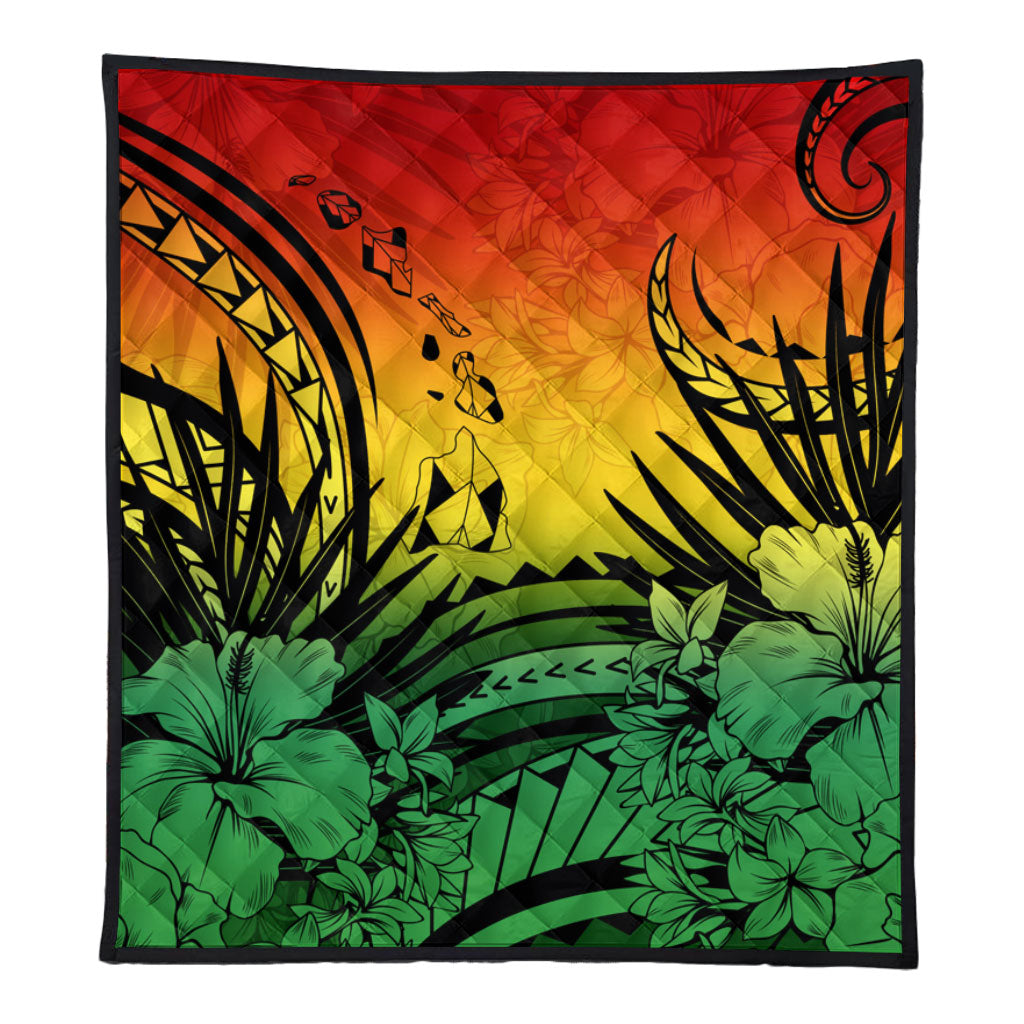 Hawaii Premium Quilt Map Polynesian Tattoo Tropical Summer
