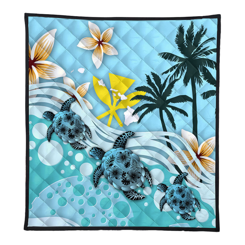 Hawaii Premium Quilt Kanaka Maoli Turte Blue Hibiscus