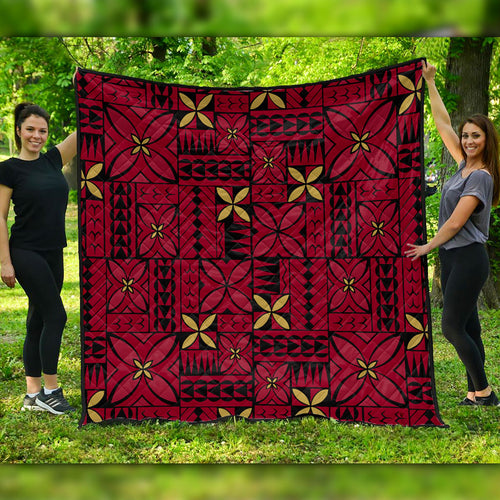 Samoa Premium Quilt Siapo Design Tribal Pattern Red