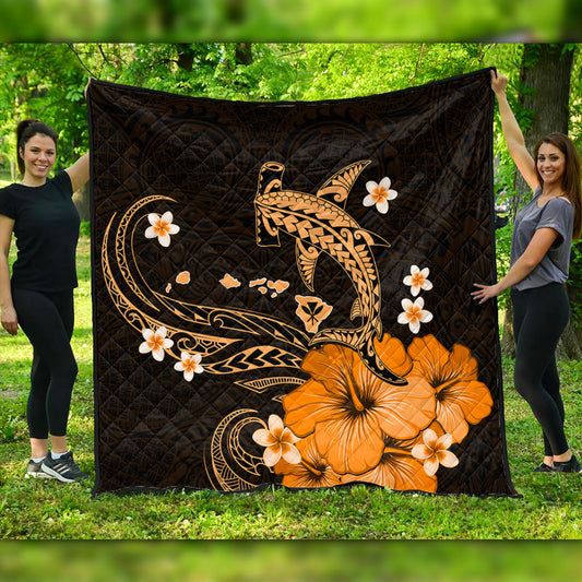Hawaii Premium Quilt Kanaka Map And Shark Tribal Tattoo