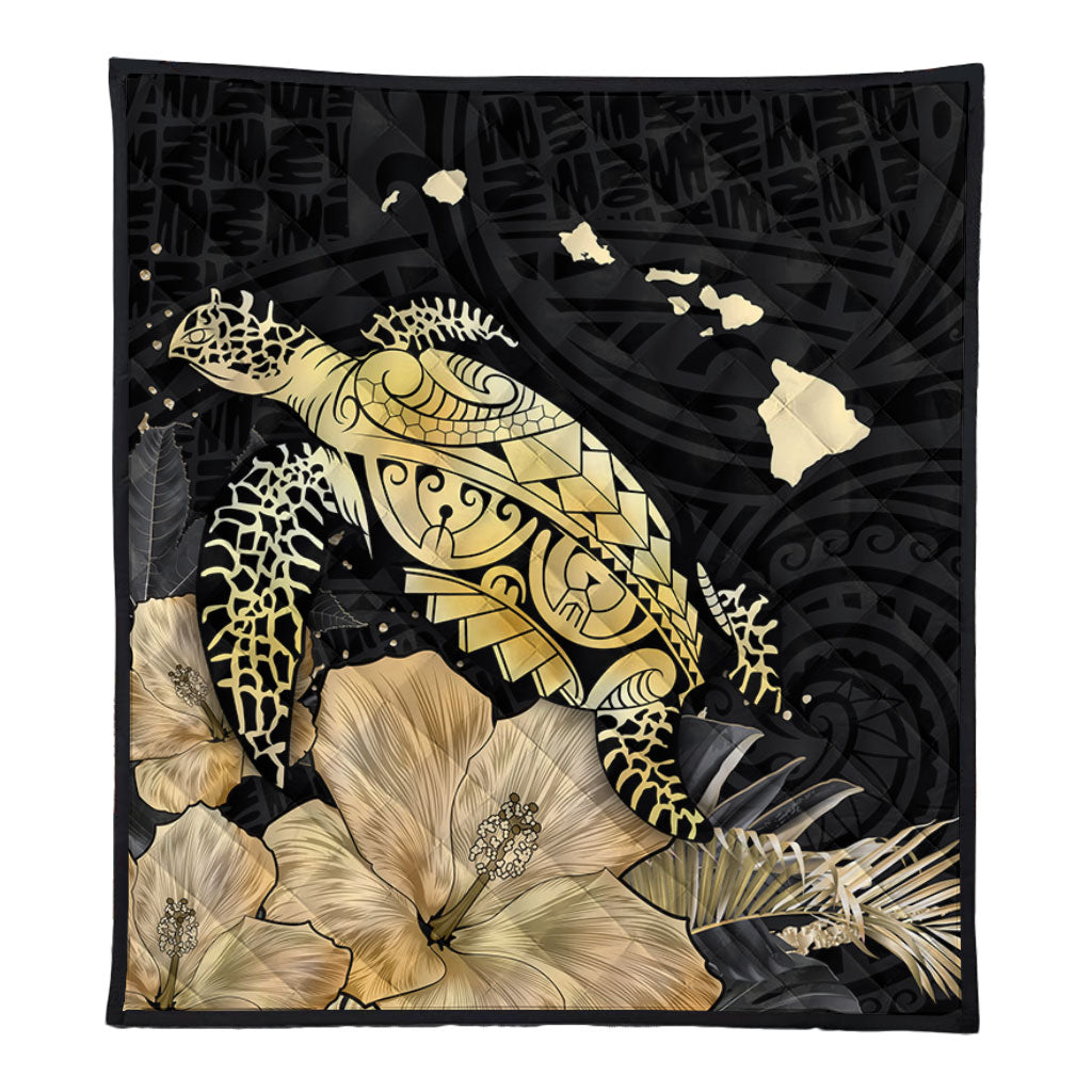 Hawaii Premium Quilt Turtle Hibiscus Gold