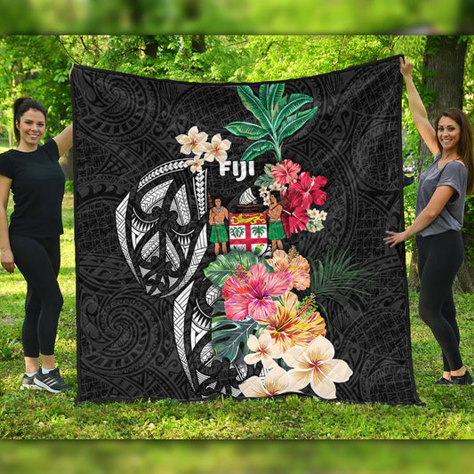 Fiji Premium Quilt Coat Of Arms Polynesian With Hibiscus