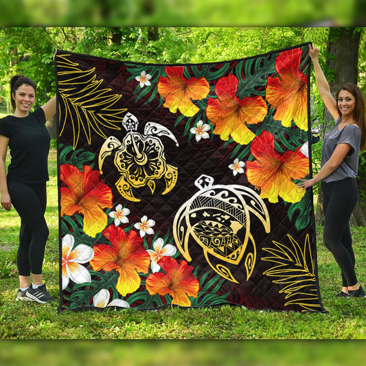 Hawaii Premium Quilt Polynesian Tribal Floral Turtle