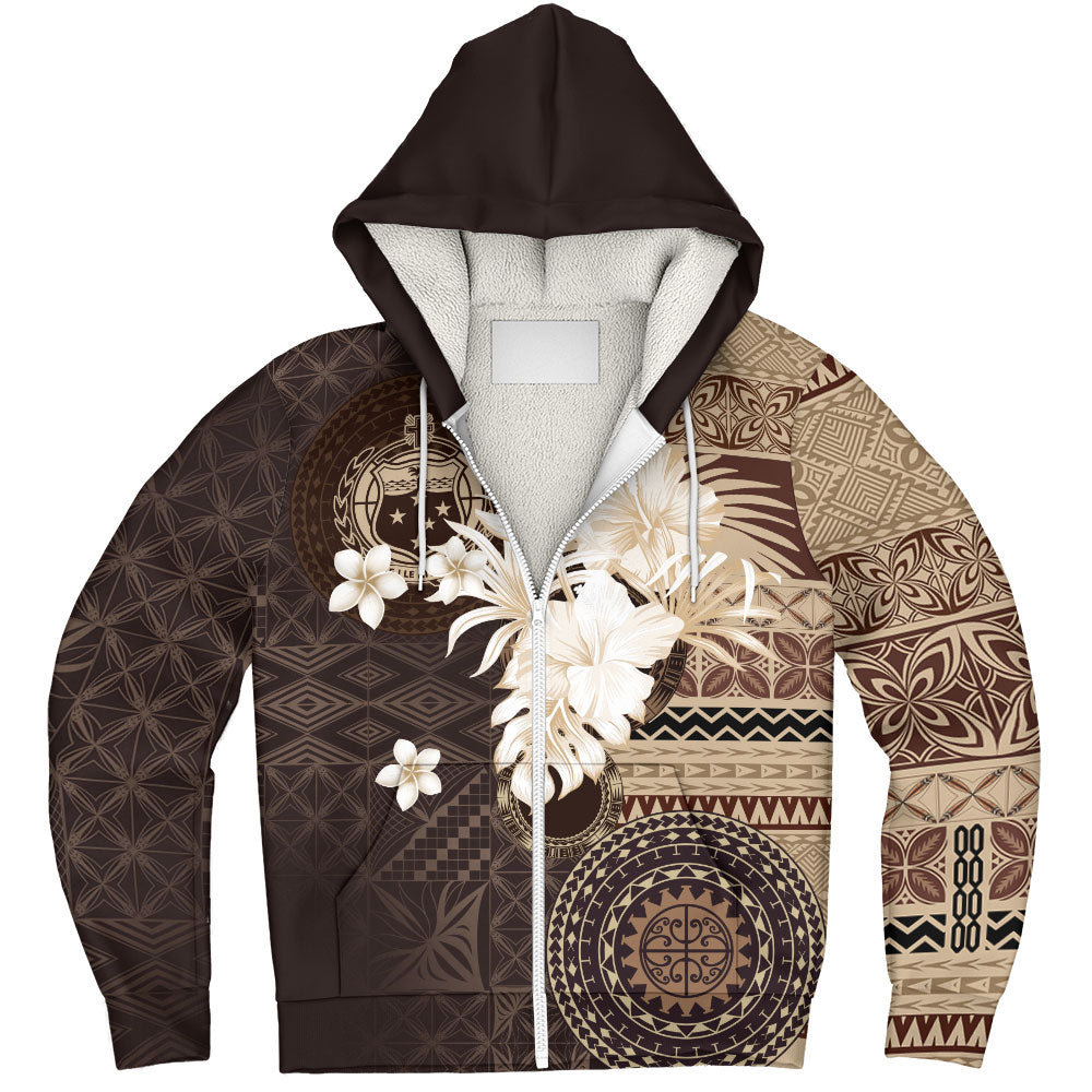 Samoa Sherpa Hoodie Siapo Motif Print Fabric