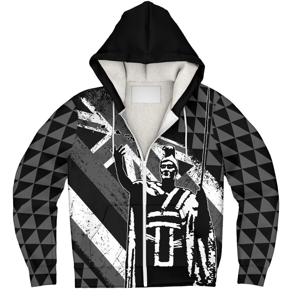 Hawaii Sherpa Hoodie King Kamehameha Flag Tribal Pride Black White