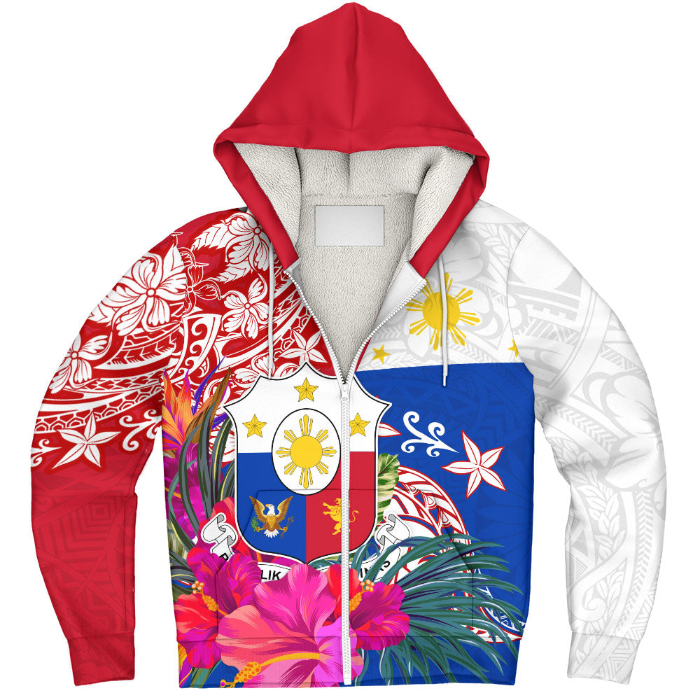 Philippines Filipinos Sherpa Hoodie Flag Tribal Tropical Style
