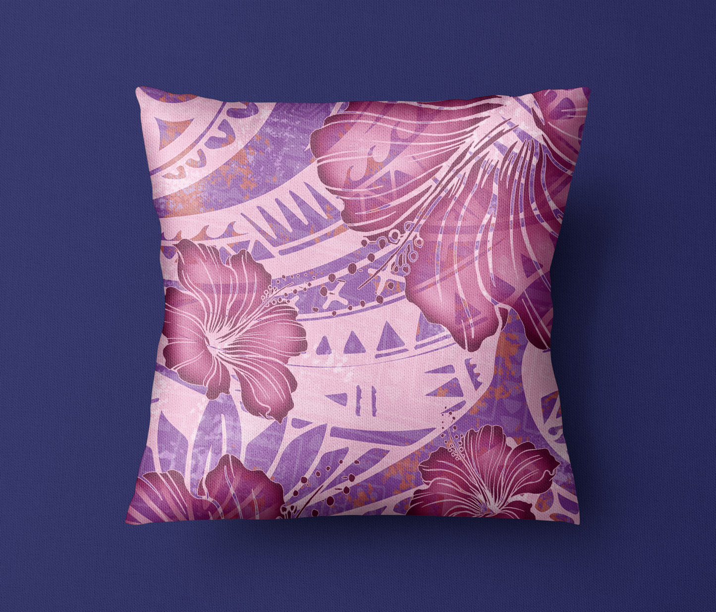 Hawaii Pillow Cover Polynesian Motif Purple Hibiscus